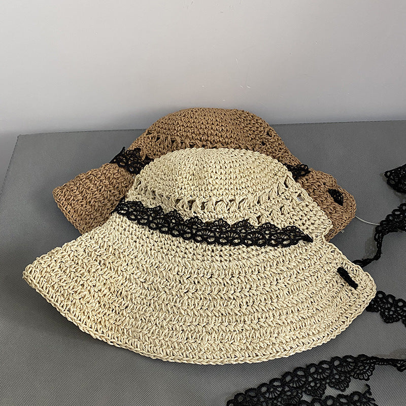 Lace Straw Hat Women Summer Sun Protection Shading Braid Beach - Hiccupzz