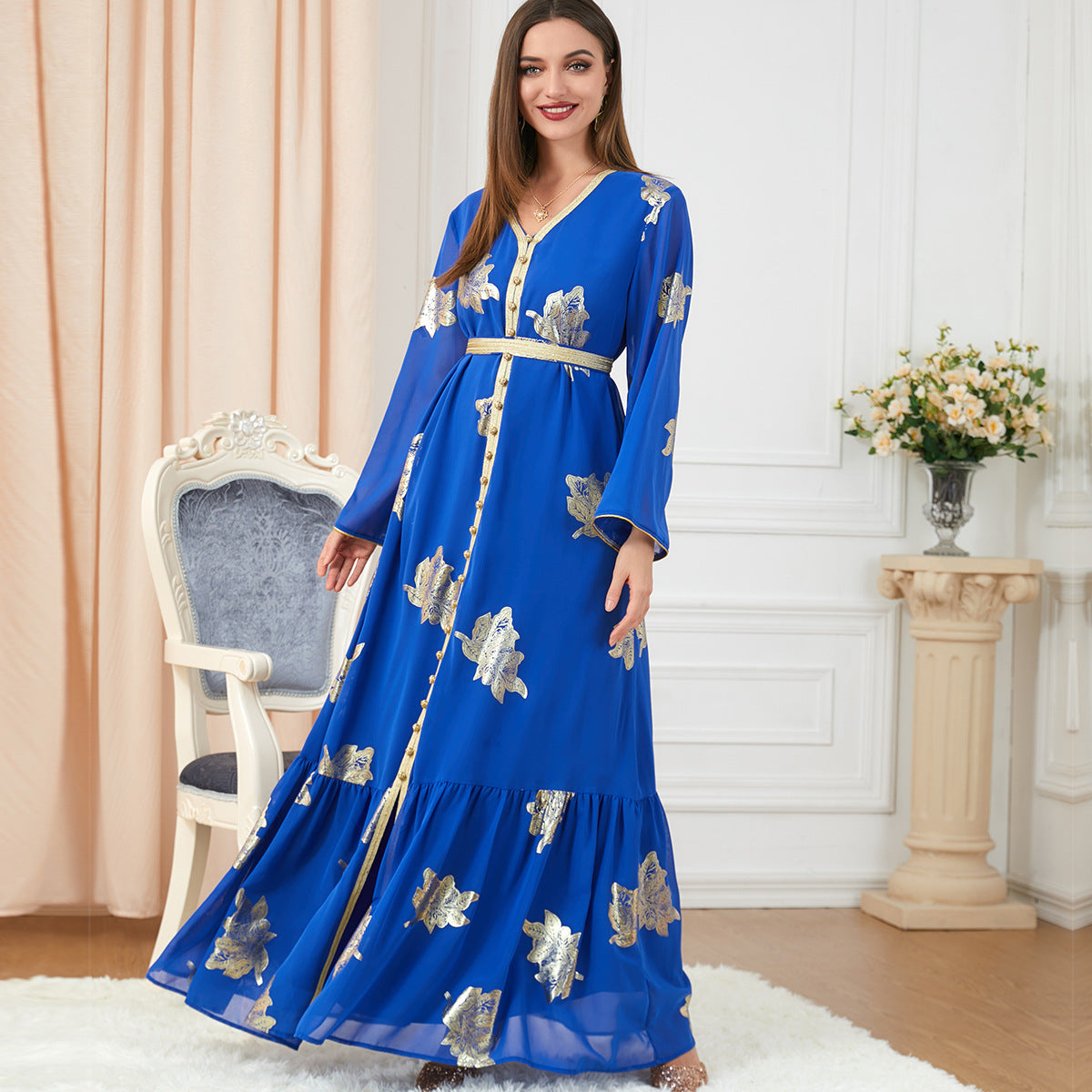 Women's Fashion Casual Long-sleeved Hot Gold Dresses - Hiccupzz