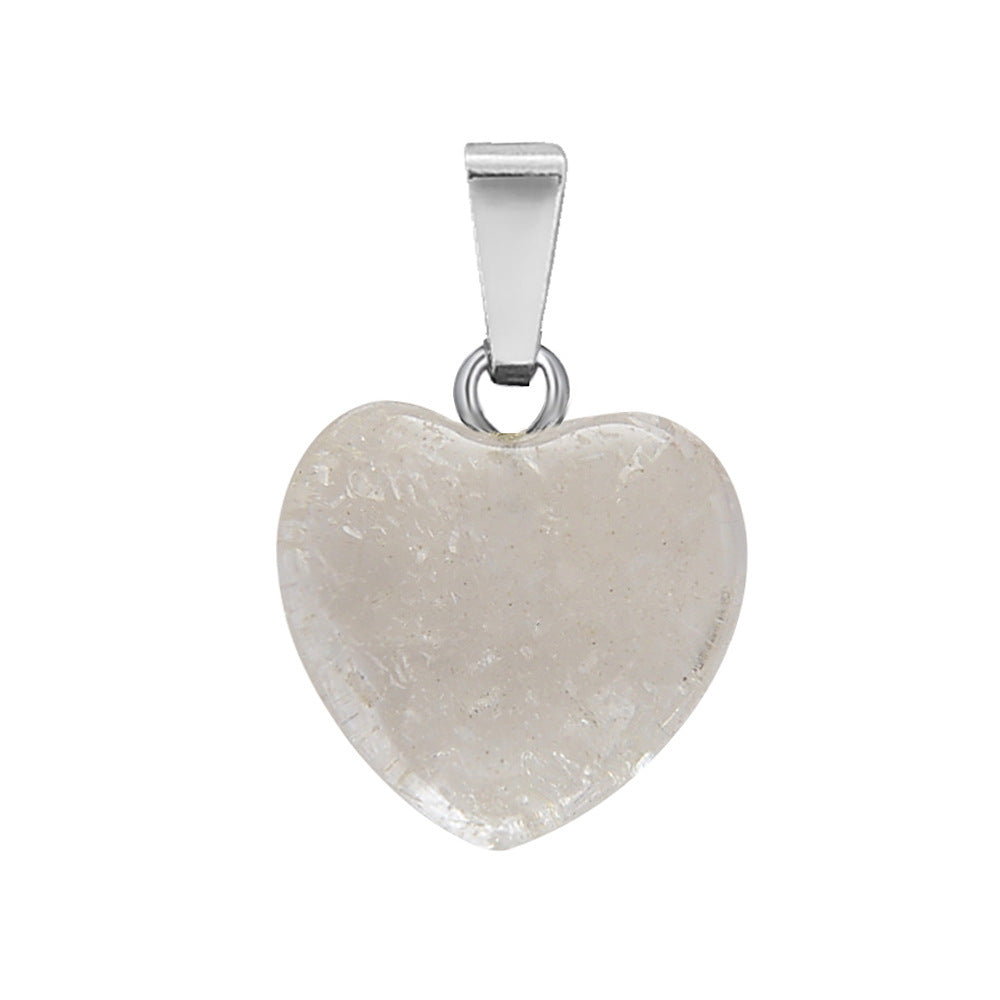 Hand-carved Love Heart Shaped Rough Stone Peach Heart Crystal Necklace - Hiccupzz