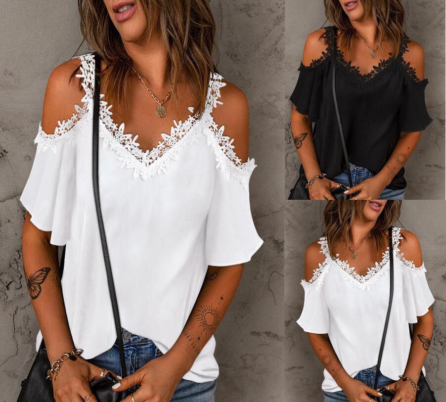 New V-neck Stitching Women's Short Sleeve Lace Loose Camisole - Hiccupzz