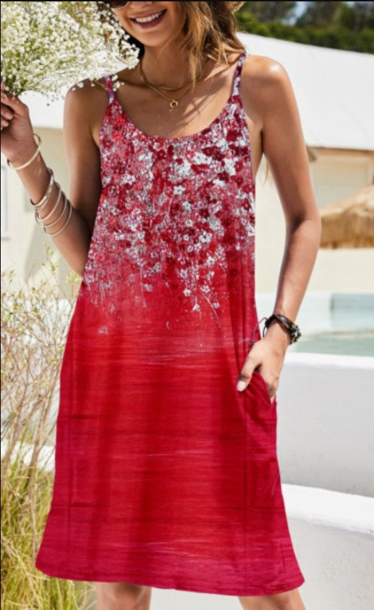 New Women's Pocket Printed Loose Strap Dress - Hiccupzz