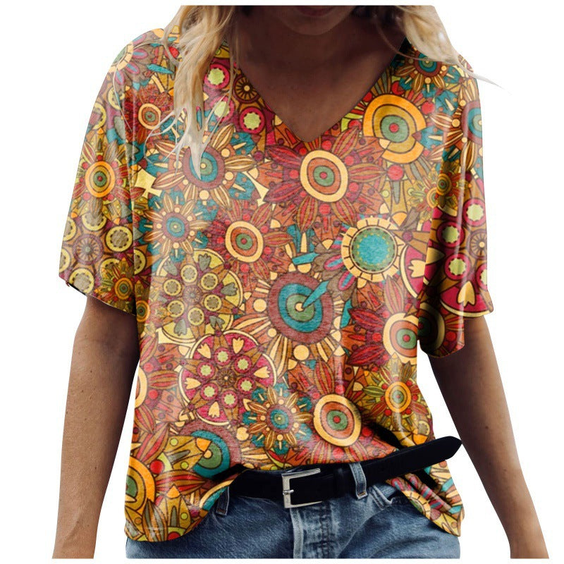 European And American Loose 3DV Neck Short Sleeves - Hiccupzz
