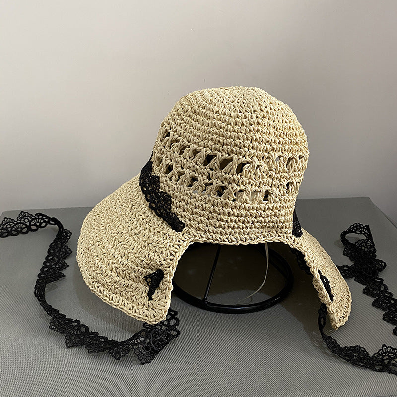 Lace Straw Hat Women Summer Sun Protection Shading Braid Beach - Hiccupzz