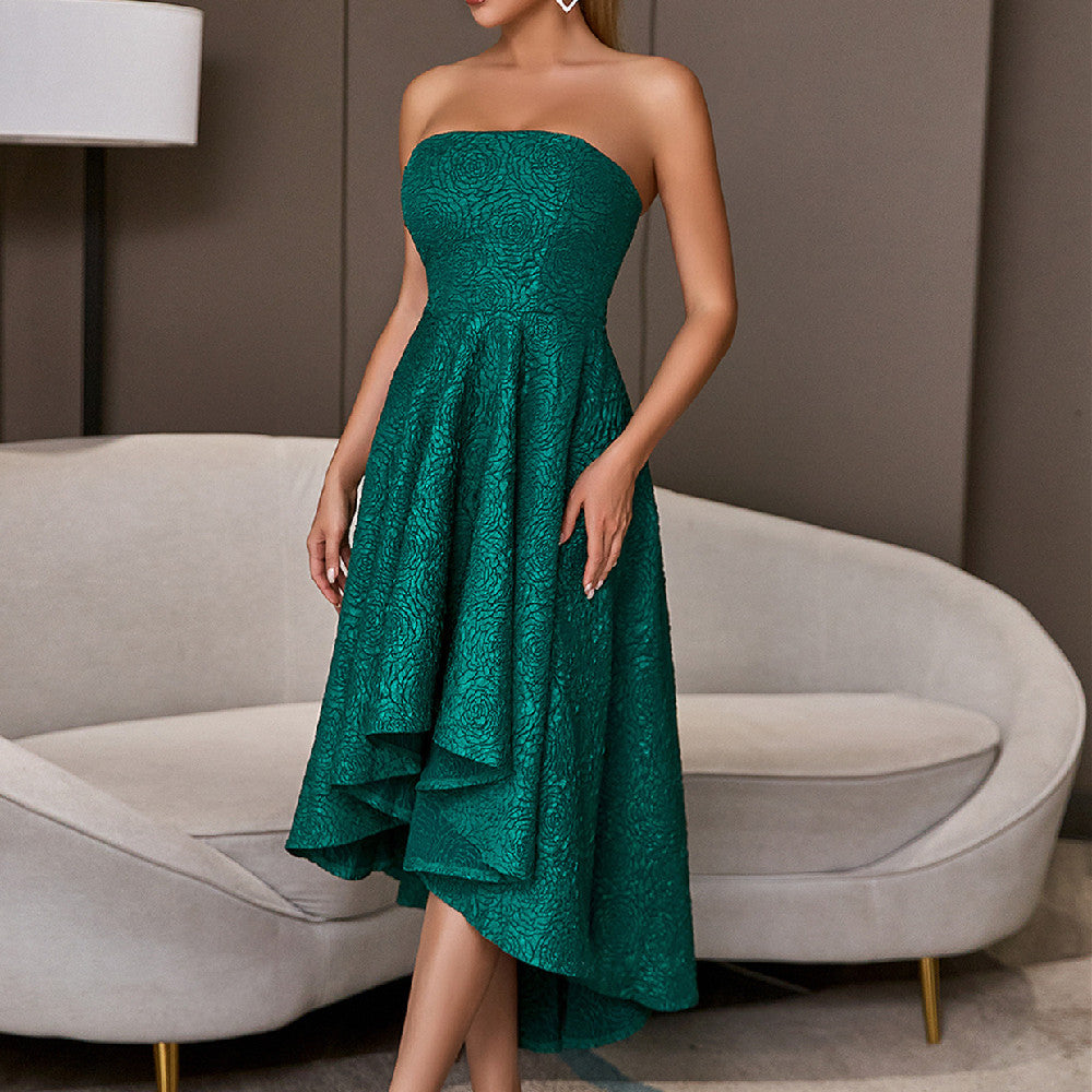 Bare-chested Green Sleeveless Elegant Flared Party Dress - Hiccupzz