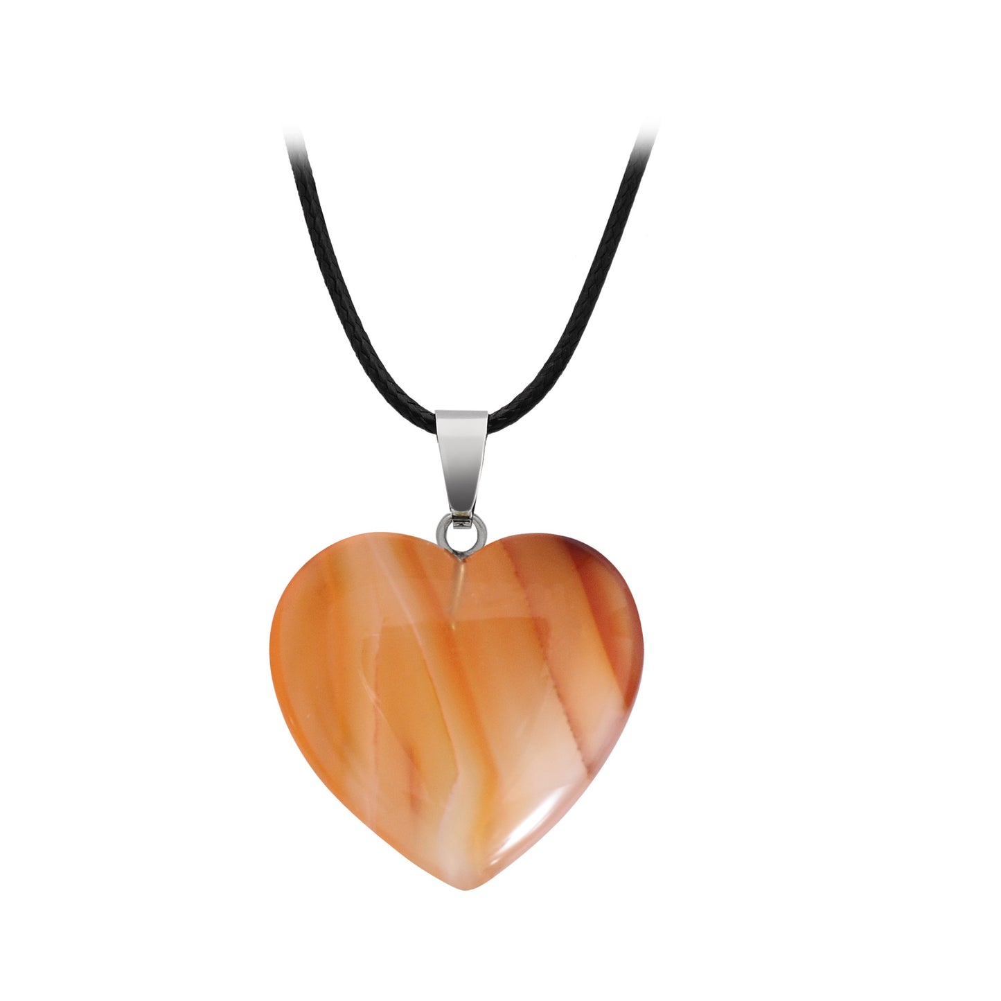 Hand-carved Love Heart Shaped Rough Stone Peach Heart Crystal Necklace - Hiccupzz