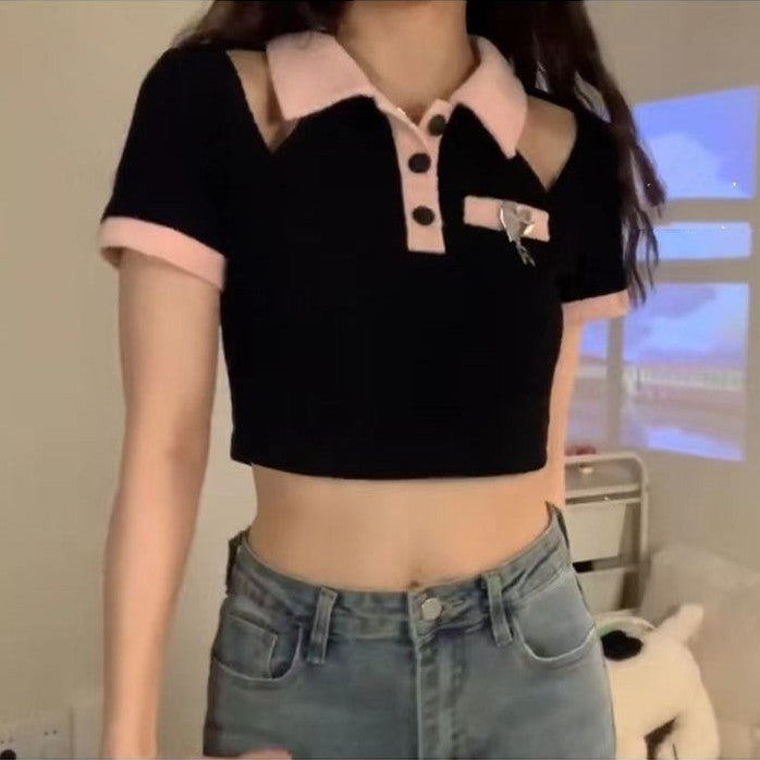 Women's Fashion Hollow Strapless Short-sleeved T-shirt - Hiccupzz