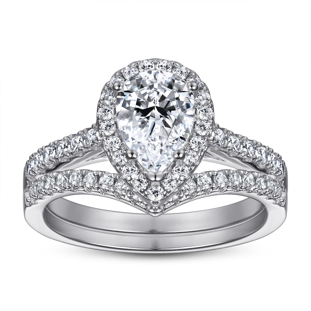 Zircon Set Ring V-shaped Row Ring Simulation Diamond - Hiccupzz