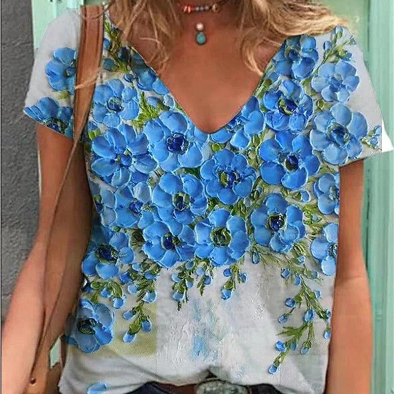 European And American Loose 3DV Neck Short Sleeves - Hiccupzz