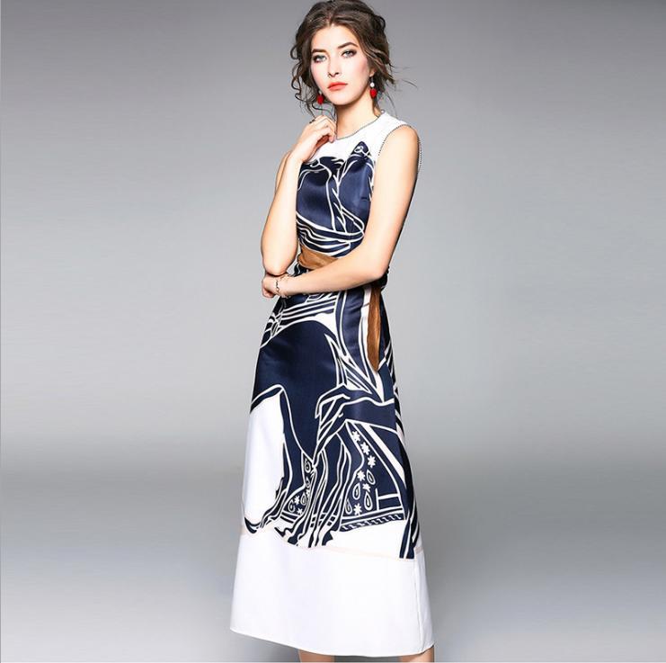 Women's Printed Sleeveless Slim Dress - Hiccupzz