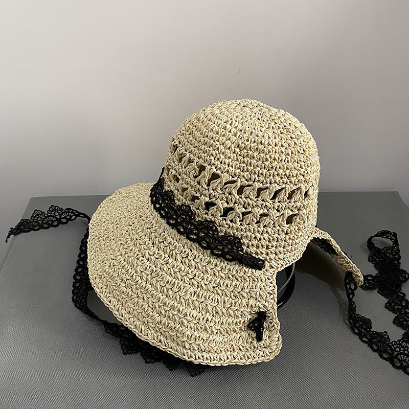 Lace Straw Hat Women Summer Sun Protection Shading Braid Beach - Hiccupzz
