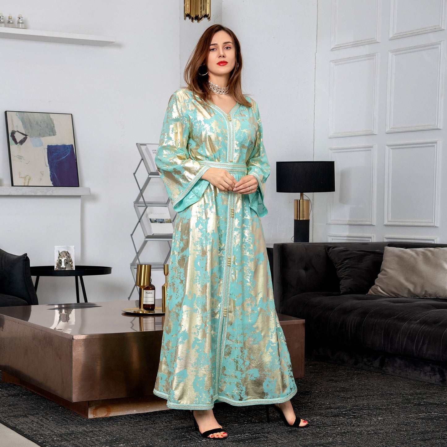 Muslim Gilded Robe Women's Two-piece Set With Belt - Hiccupzz