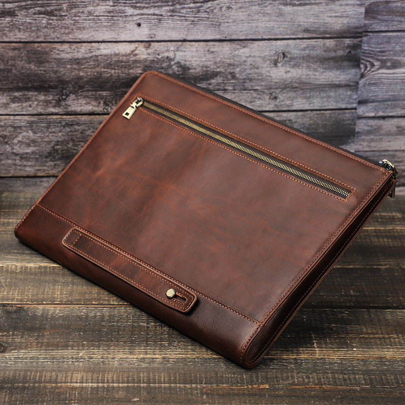 Protective Case Crazy Horse Oil Leather Zipper Laptop Bag - Hiccupzz