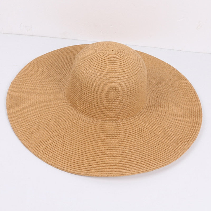 HT3062 Fashion Big Large Wide Brim Hat Solid Plain Floppy Beach Sun Hat Packable Summer Hats for Women Lady Straw Hat Beach Cap - Hiccupzz
