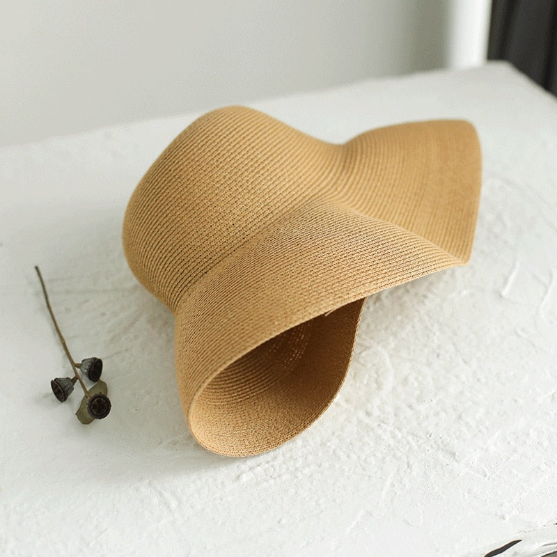 Summer hat new female sun hat folding beach hat big brim travel sunscreen Hepburn wind sun hat travel - Hiccupzz