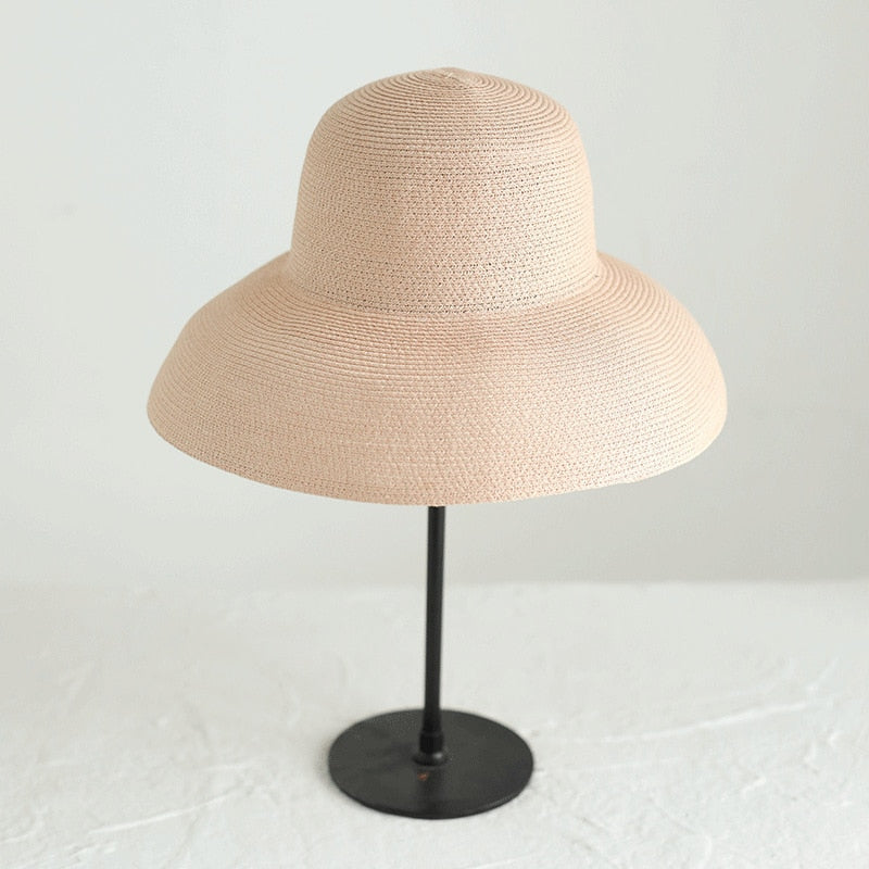 Summer hat new female sun hat folding beach hat big brim travel sunscreen Hepburn wind sun hat travel - Hiccupzz