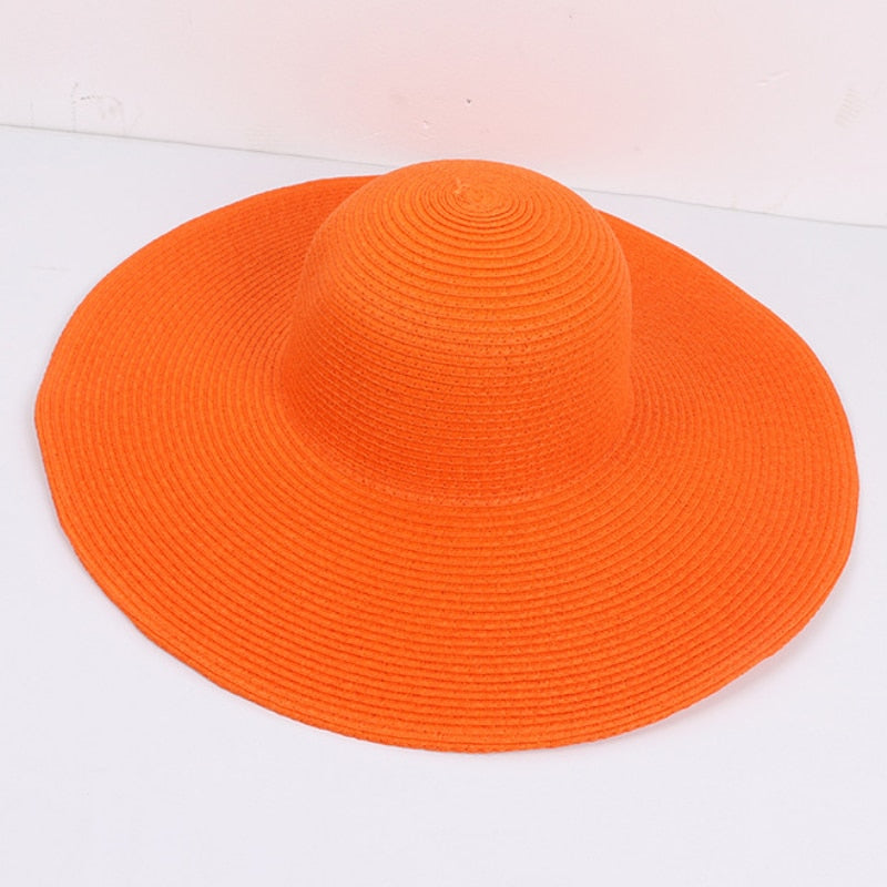 HT3062 Fashion Big Large Wide Brim Hat Solid Plain Floppy Beach Sun Hat Packable Summer Hats for Women Lady Straw Hat Beach Cap - Hiccupzz