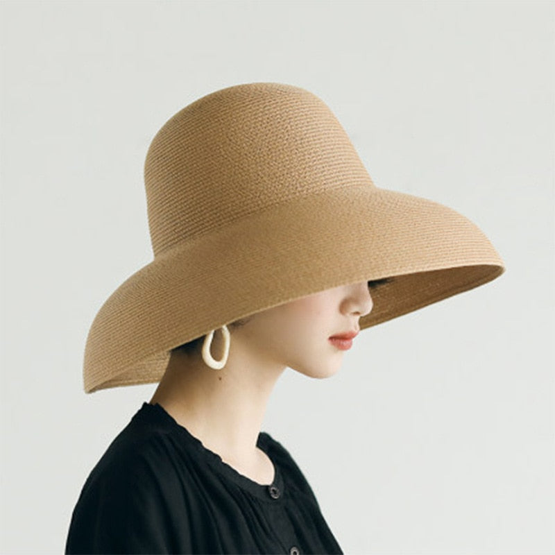 Summer hat new female sun hat folding beach hat big brim travel sunscreen Hepburn wind sun hat travel - Hiccupzz