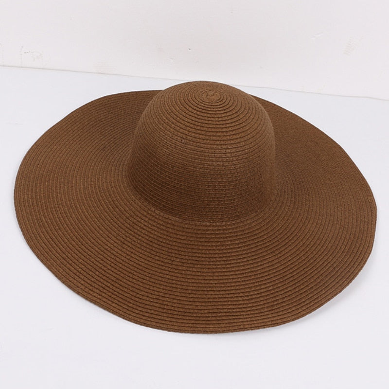 HT3062 Fashion Big Large Wide Brim Hat Solid Plain Floppy Beach Sun Hat Packable Summer Hats for Women Lady Straw Hat Beach Cap - Hiccupzz