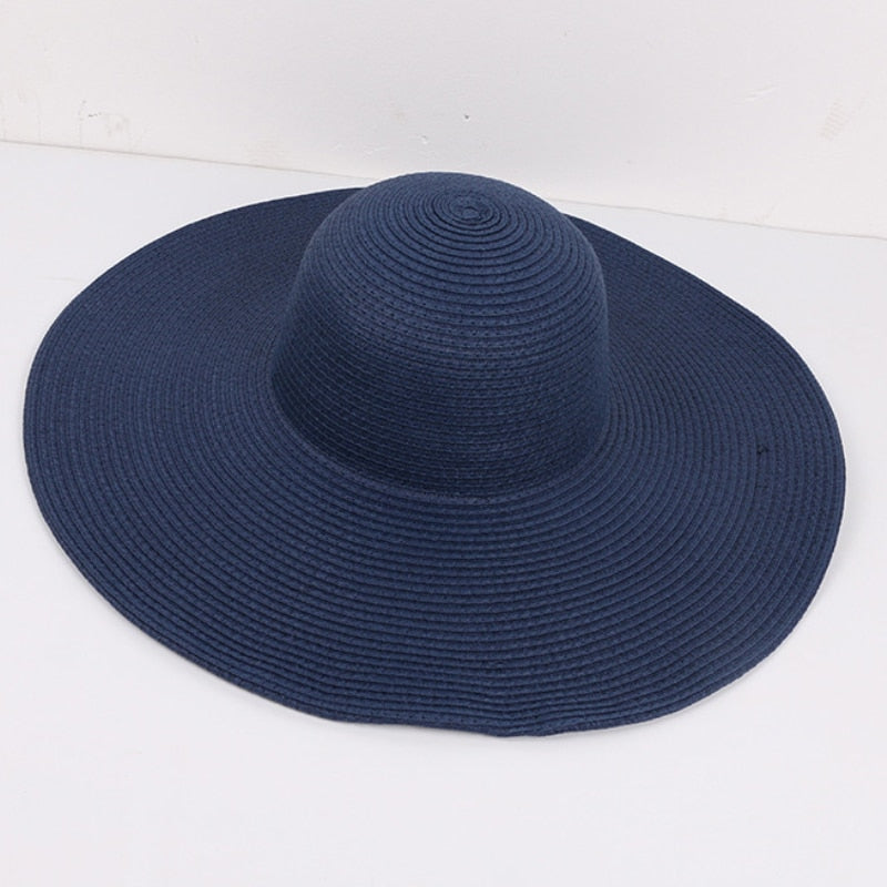 HT3062 Fashion Big Large Wide Brim Hat Solid Plain Floppy Beach Sun Hat Packable Summer Hats for Women Lady Straw Hat Beach Cap - Hiccupzz
