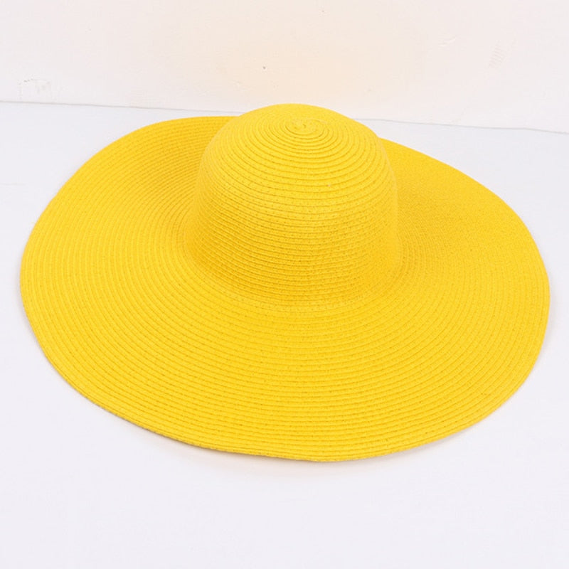 HT3062 Fashion Big Large Wide Brim Hat Solid Plain Floppy Beach Sun Hat Packable Summer Hats for Women Lady Straw Hat Beach Cap - Hiccupzz