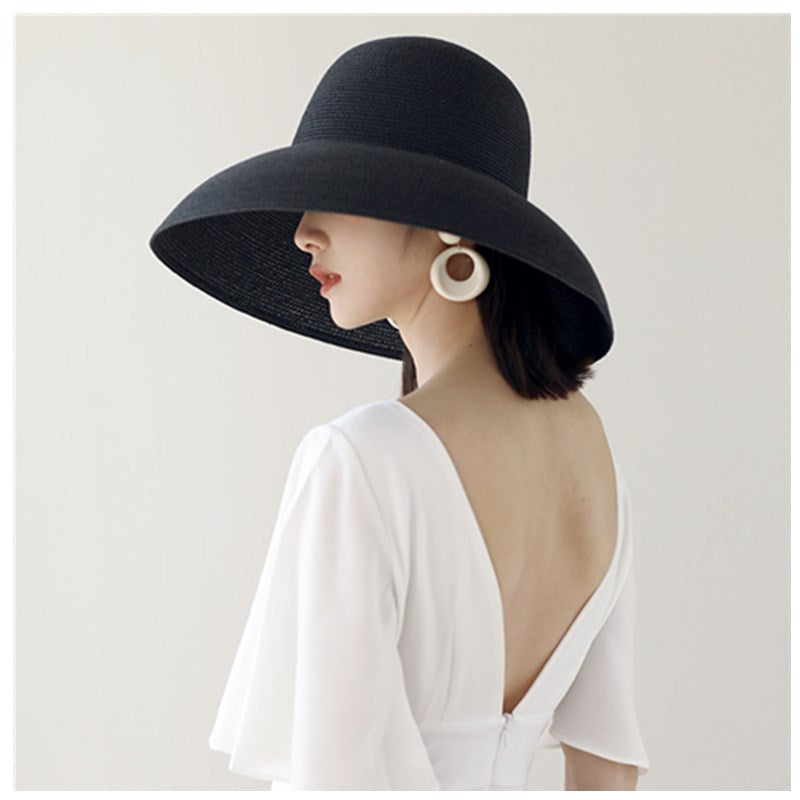 Summer hat new female sun hat folding beach hat big brim travel sunscreen Hepburn wind sun hat travel - Hiccupzz