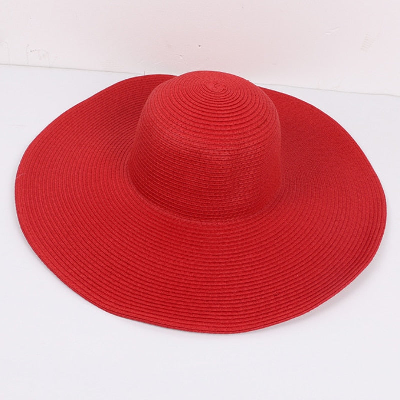 HT3062 Fashion Big Large Wide Brim Hat Solid Plain Floppy Beach Sun Hat Packable Summer Hats for Women Lady Straw Hat Beach Cap - Hiccupzz