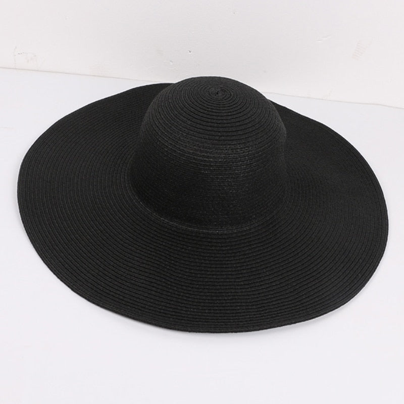 HT3062 Fashion Big Large Wide Brim Hat Solid Plain Floppy Beach Sun Hat Packable Summer Hats for Women Lady Straw Hat Beach Cap - Hiccupzz
