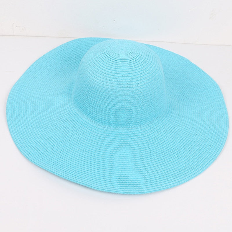 HT3062 Fashion Big Large Wide Brim Hat Solid Plain Floppy Beach Sun Hat Packable Summer Hats for Women Lady Straw Hat Beach Cap - Hiccupzz