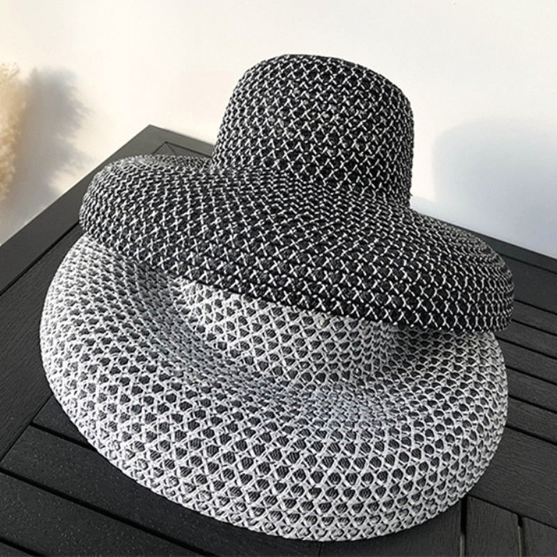 HT3072 New Summer Hat Women Vintage Wide Brim Sun Hat Female Dome Beach Cap Lady Breathable Straw Hat Women Patchwork Beach Hat - Hiccupzz