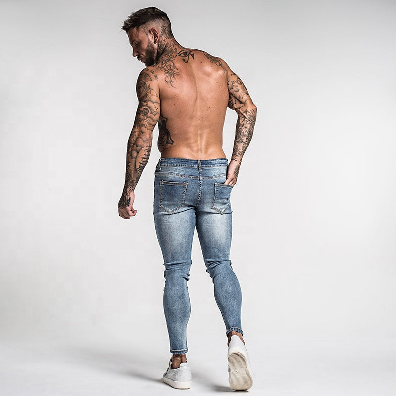 Faded Washed Blue Slim Fit Wear Denim Trousers - Hiccupzz