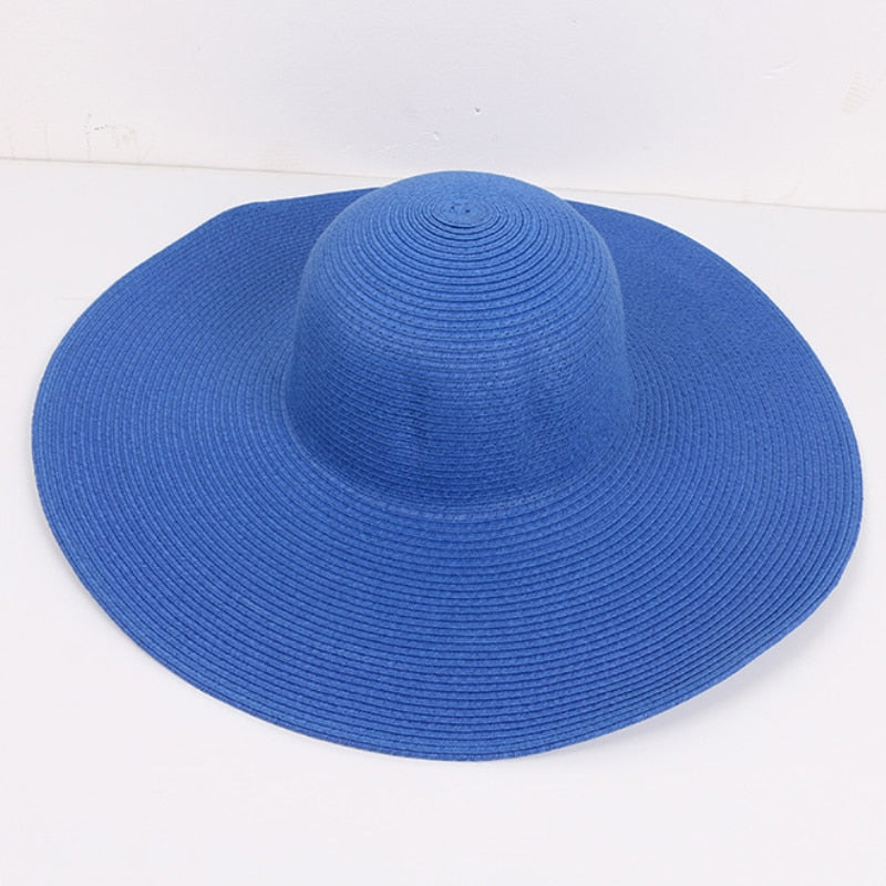 HT3062 Fashion Big Large Wide Brim Hat Solid Plain Floppy Beach Sun Hat Packable Summer Hats for Women Lady Straw Hat Beach Cap - Hiccupzz