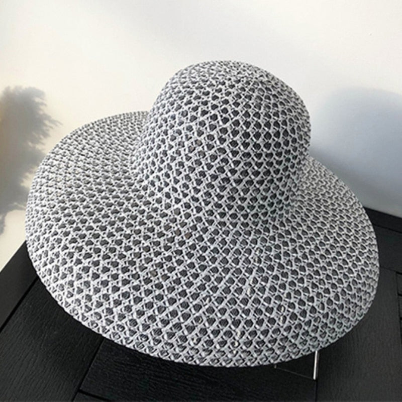 HT3072 New Summer Hat Women Vintage Wide Brim Sun Hat Female Dome Beach Cap Lady Breathable Straw Hat Women Patchwork Beach Hat - Hiccupzz