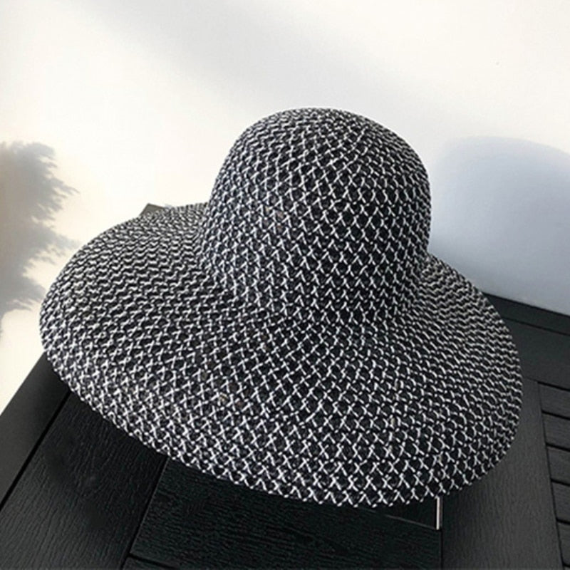HT3072 New Summer Hat Women Vintage Wide Brim Sun Hat Female Dome Beach Cap Lady Breathable Straw Hat Women Patchwork Beach Hat - Hiccupzz