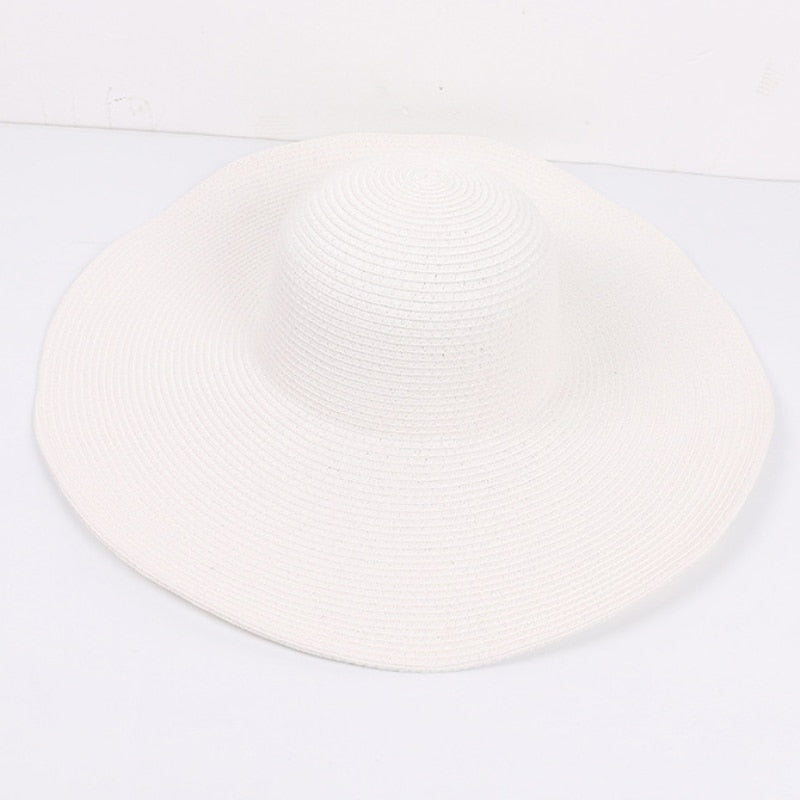 HT3062 Fashion Big Large Wide Brim Hat Solid Plain Floppy Beach Sun Hat Packable Summer Hats for Women Lady Straw Hat Beach Cap - Hiccupzz