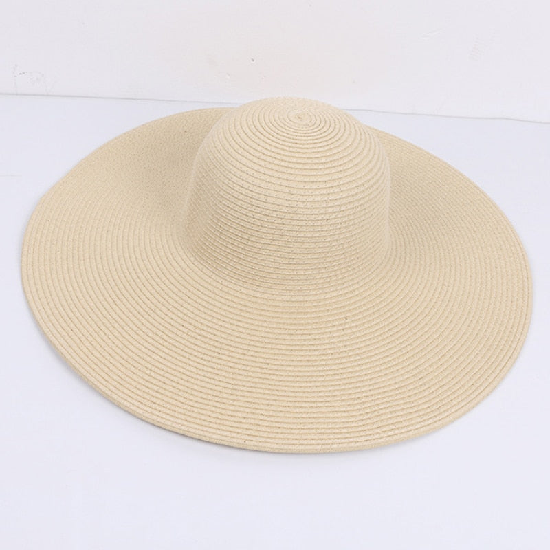 HT3062 Fashion Big Large Wide Brim Hat Solid Plain Floppy Beach Sun Hat Packable Summer Hats for Women Lady Straw Hat Beach Cap - Hiccupzz