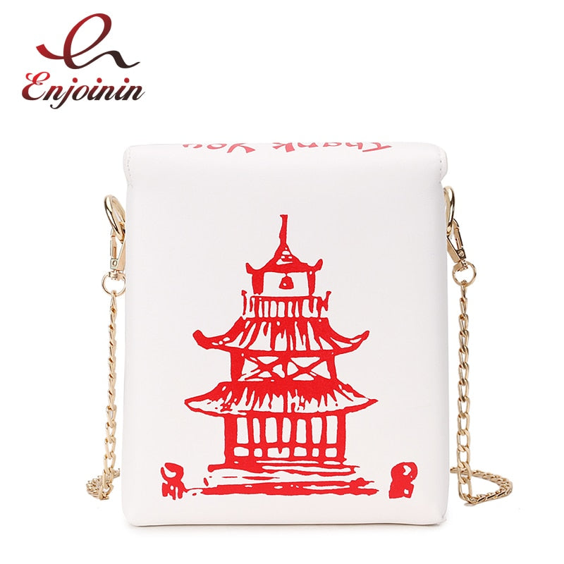 Chinese Takeout Box Purse Pu Leather Women Handbag Fashion Crossbody Bag Shoulder Chain Bag for Girl Bucket Bag - Hiccupzz