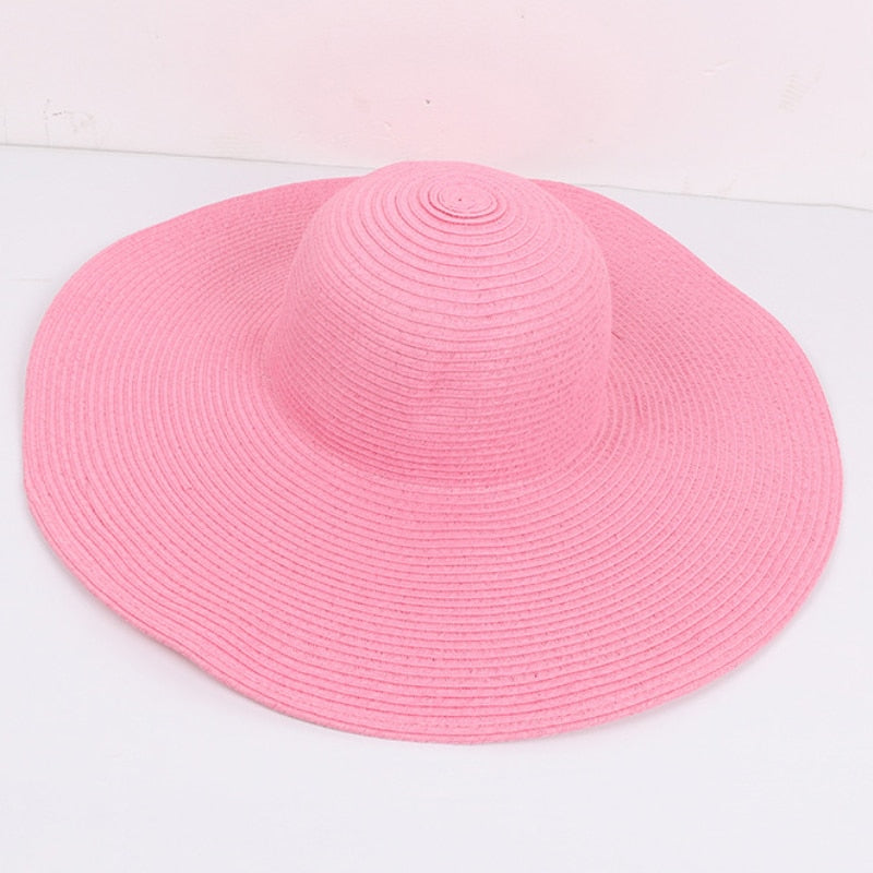 HT3062 Fashion Big Large Wide Brim Hat Solid Plain Floppy Beach Sun Hat Packable Summer Hats for Women Lady Straw Hat Beach Cap - Hiccupzz