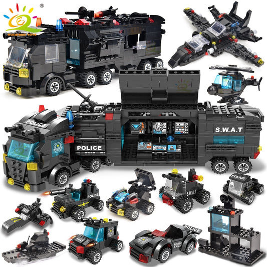 SWAT Police Station Truck Model Building Blocks City Machine Helicopter Car Figures Bricks Educational Toy For Children - Hiccupzz