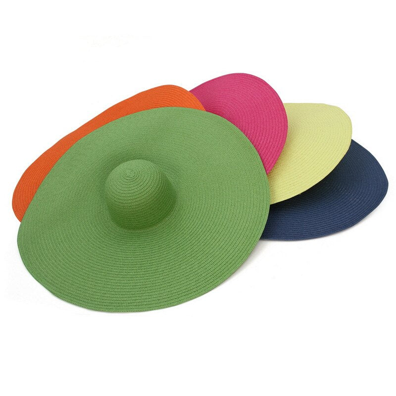Simple Large Foldable 25cm Wide Brim Floppy Straw Hat For Women Girl Uv Protection Sun Hat Female Holiday Beach Panama Shade Cap - Hiccupzz