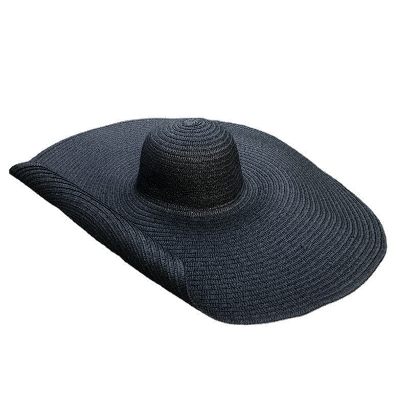 Simple Large Foldable 25cm Wide Brim Floppy Straw Hat For Women Girl Uv Protection Sun Hat Female Holiday Beach Panama Shade Cap - Hiccupzz