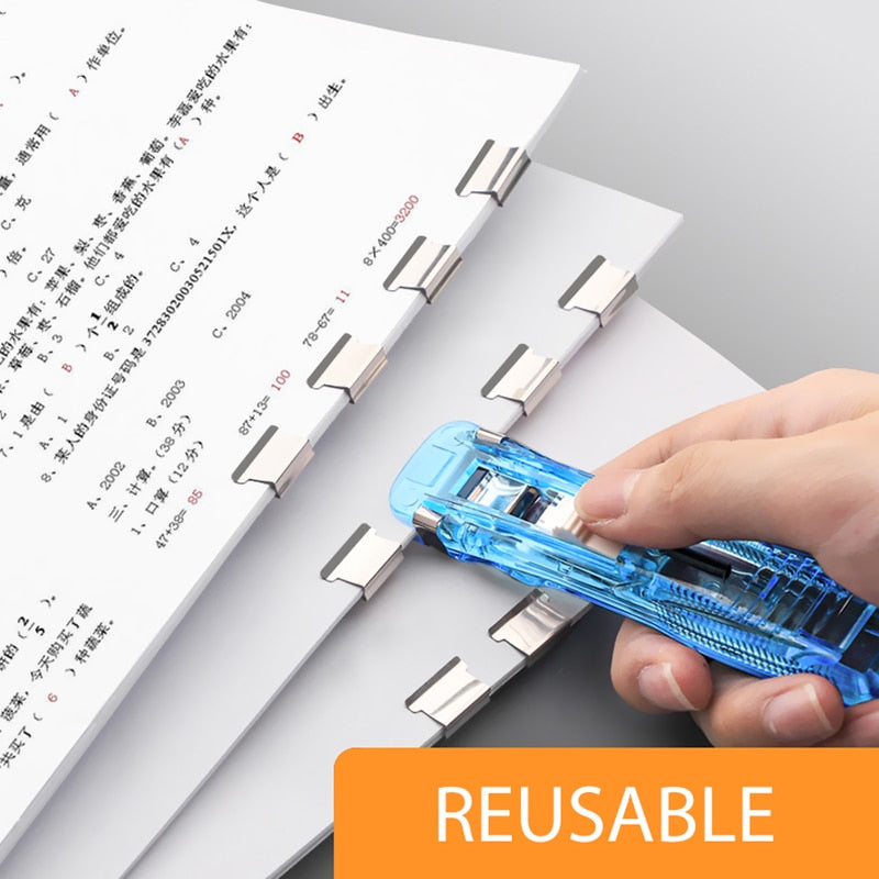 Mini Traceless Reusable Hand Clamp Push Stapler Paper Book File Office School Student Binder Binding Tools Supplies accessories - Hiccupzz