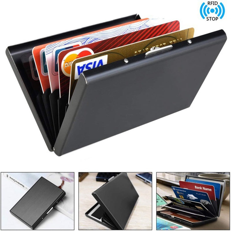 Rfid Credit Card Holder Men Minimalist Wallet Aluminium Bank Cardholder Case with Money Clip Designer Porte Carte - Hiccupzz