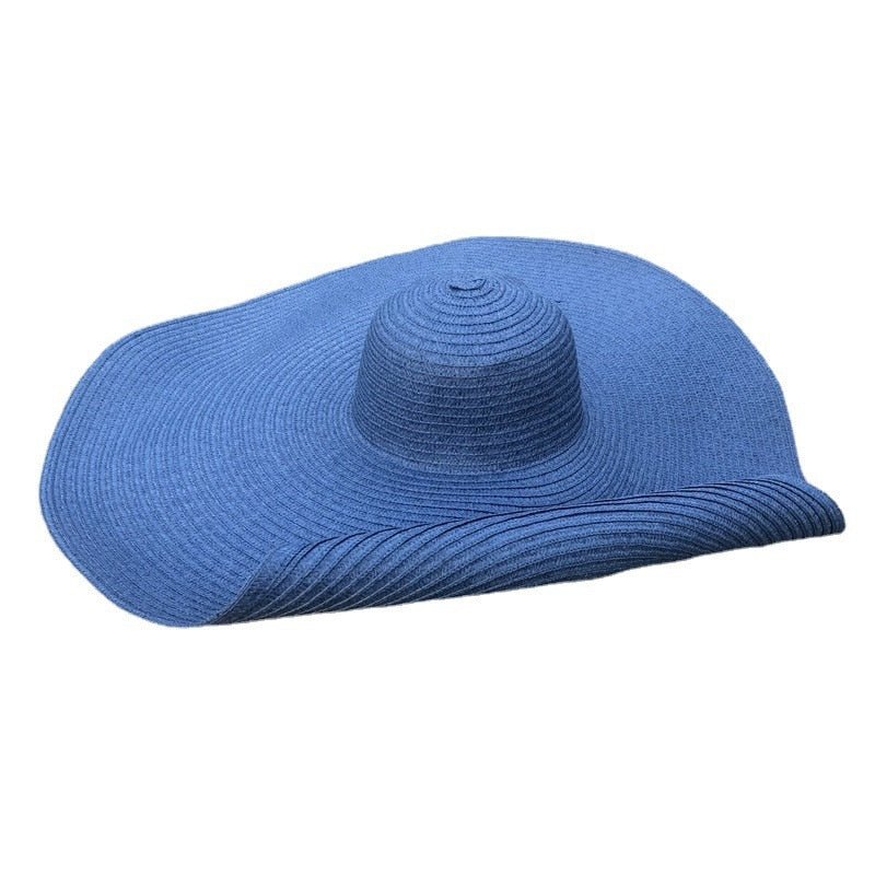 Simple Large Foldable 25cm Wide Brim Floppy Straw Hat For Women Girl Uv Protection Sun Hat Female Holiday Beach Panama Shade Cap - Hiccupzz