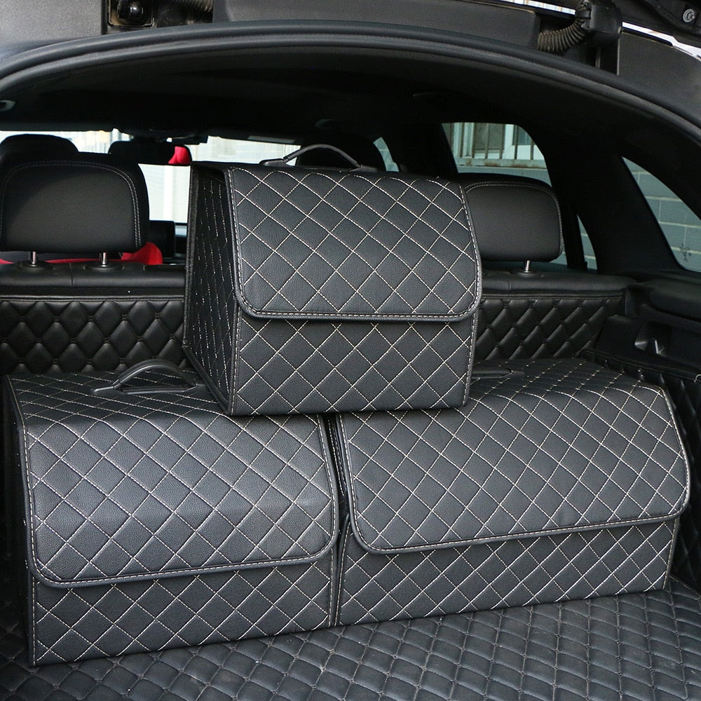 Car Trunk Organizer Box Large Capacity Auto Multiuse Tools Storage Bag Stowing Tidying Leather Folding For Emergency Storage Box - Hiccupzz