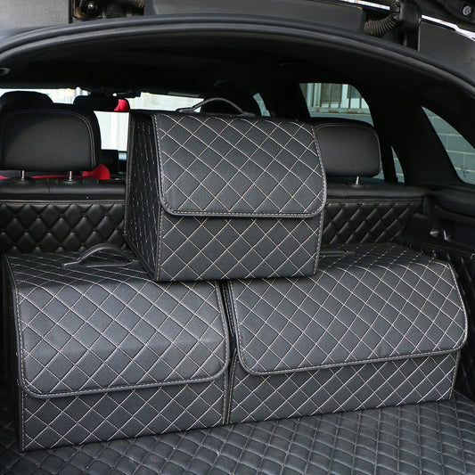 Car Trunk Organizer Box Large Capacity Auto Multiuse Tools Storage Bag Stowing Tidying Leather Folding For Emergency Storage Box - Hiccupzz