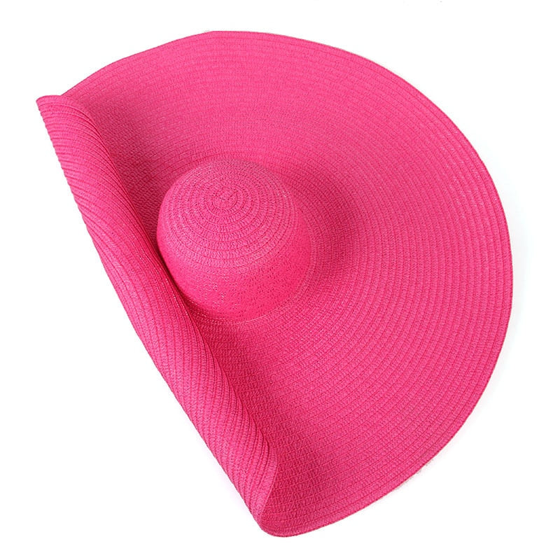 Simple Large Foldable 25cm Wide Brim Floppy Straw Hat For Women Girl Uv Protection Sun Hat Female Holiday Beach Panama Shade Cap - Hiccupzz