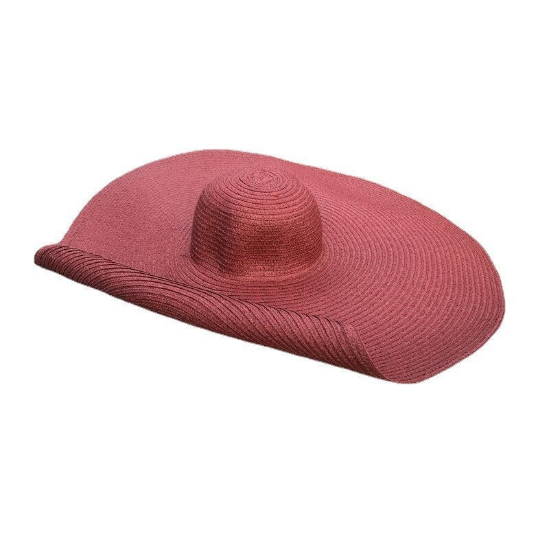 Simple Large Foldable 25cm Wide Brim Floppy Straw Hat For Women Girl Uv Protection Sun Hat Female Holiday Beach Panama Shade Cap - Hiccupzz