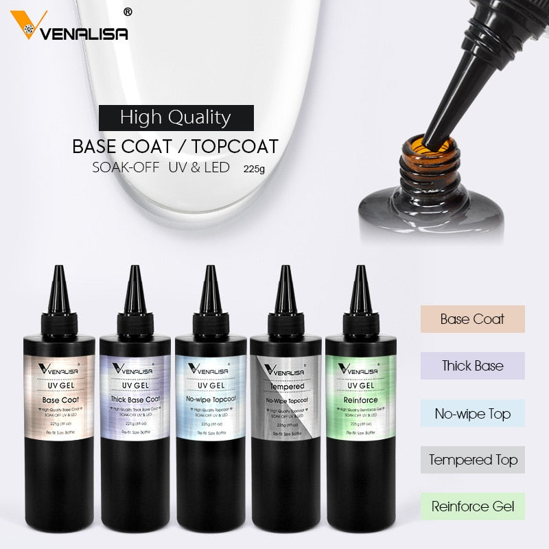 Long Wear Tempered Top Coat Reinforce Gel, Big Volume 225g/30ml Base Gel - Hiccupzz