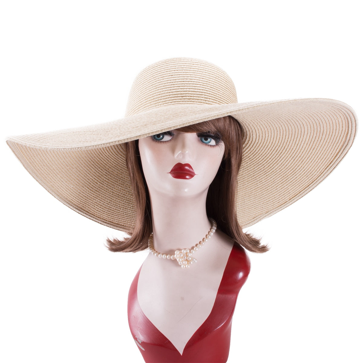 7.1''/18cm Foldable Oversized Huge Wide Brim Sun Beach Hats Straw Summer Wedding Womens Ladies Floppy Party Dressy - Hiccupzz