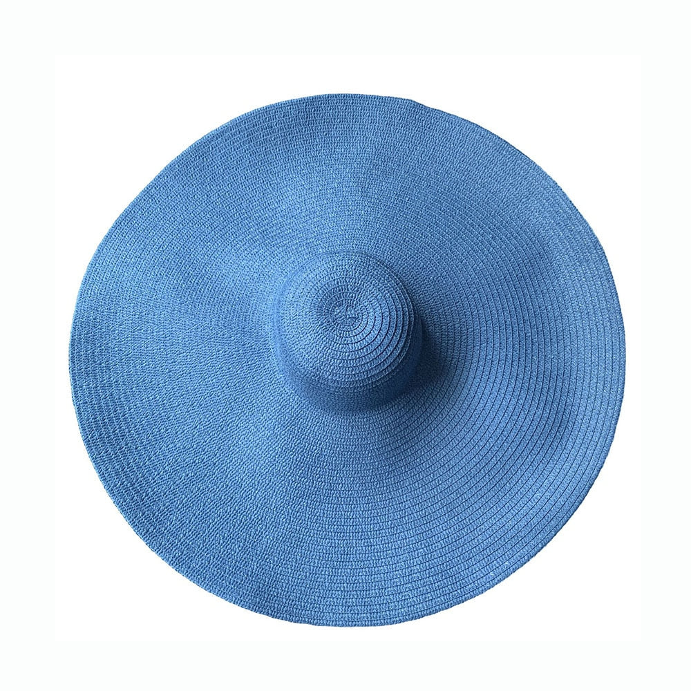 Simple Large Foldable 25cm Wide Brim Floppy Straw Hat For Women Girl Uv Protection Sun Hat Female Holiday Beach Panama Shade Cap - Hiccupzz